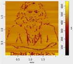 СЗМ портрет Д.И.Менделеева и изображение ячейки углерода